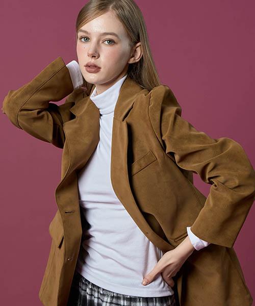 스웨이드 누벅 오버핏 데일리 가죽 자켓 블레이저 [CAMEL]