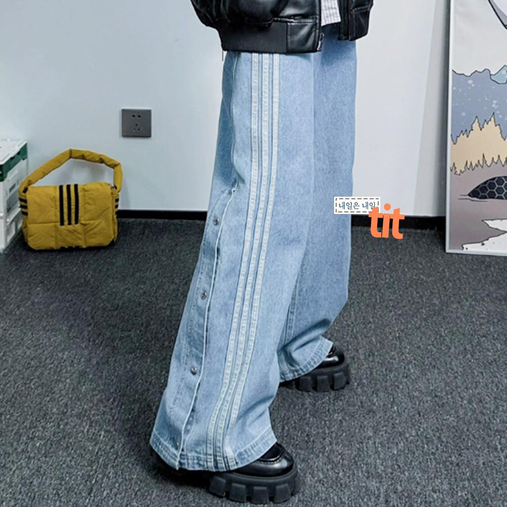 아디다스 뉴트럴 스트라이프 데님 청바지 팬츠 IS5249