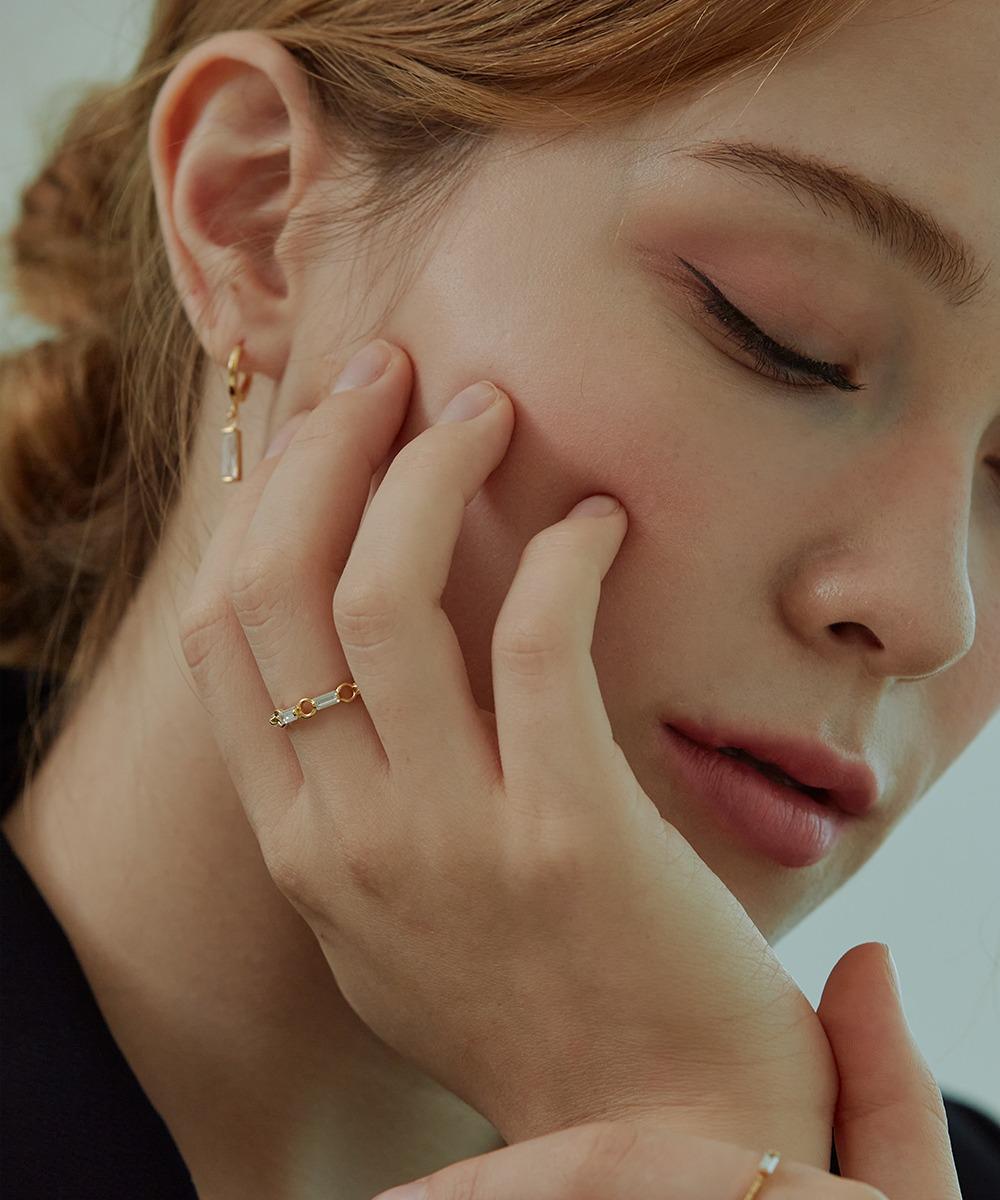 스퀘어 큐빅 체인 반지 (14k 도금)