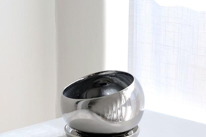 모던 도기 사선반원 화분 12x12 메탈릭 실버