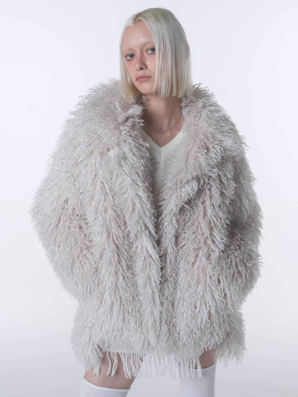 헤어리 퍼 자켓 [LIGHT GRAY] - (주)원더플레이스