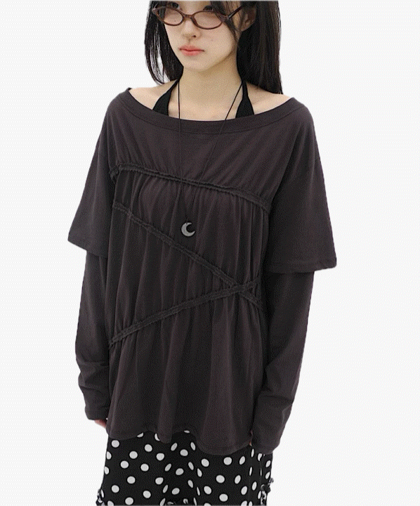 에쎄이 빈티지 레이어드 소매 티셔츠(3cols)