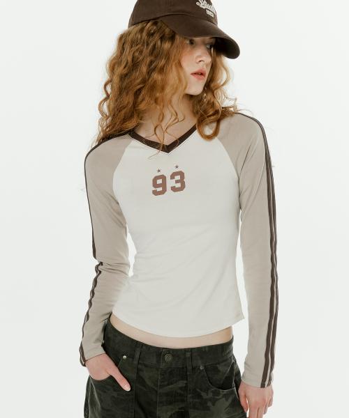 W 트랙 라인 브이넥 롱슬리브_크림