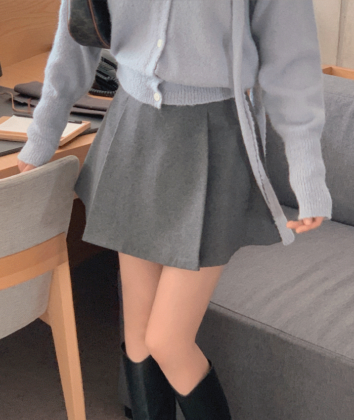 포에이엠 [wool50]로렌 핀턱 울 A라인 플리츠 미니 스커트