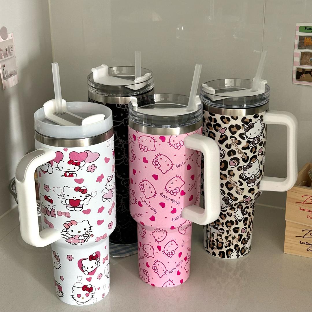 4컬러 키티 대용량 스텐 손잡이 텀블러