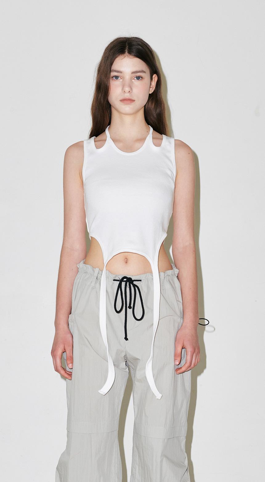 GARTER SLEEVELESS TOP - WHITE