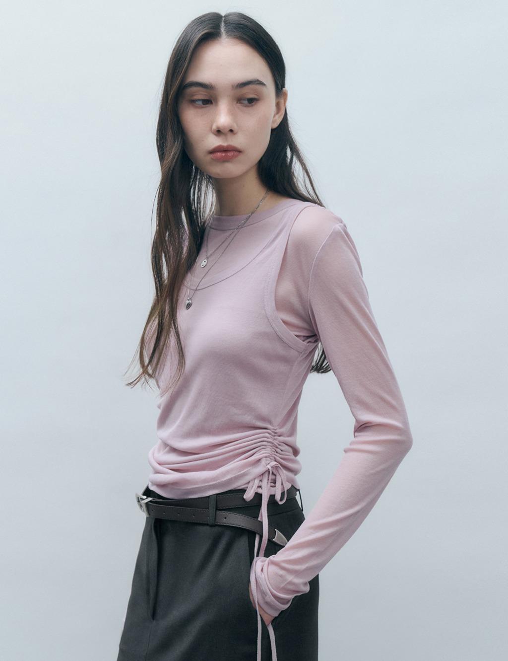 [SET] 사이드 셔링 레이어드 티셔츠 인디핑크 MDTS067INDIPINK