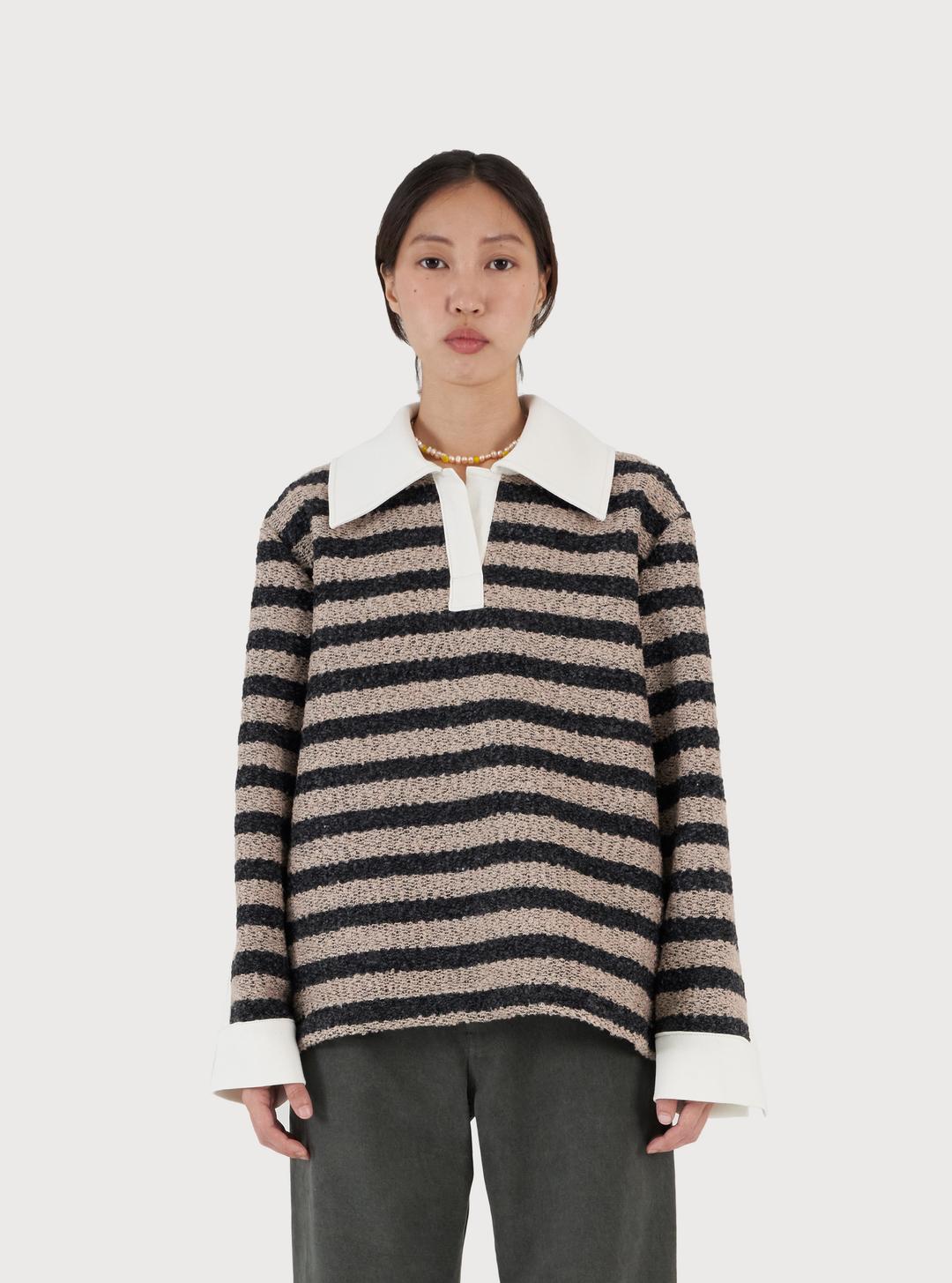 Pluffy stripped rugby shirt - beige