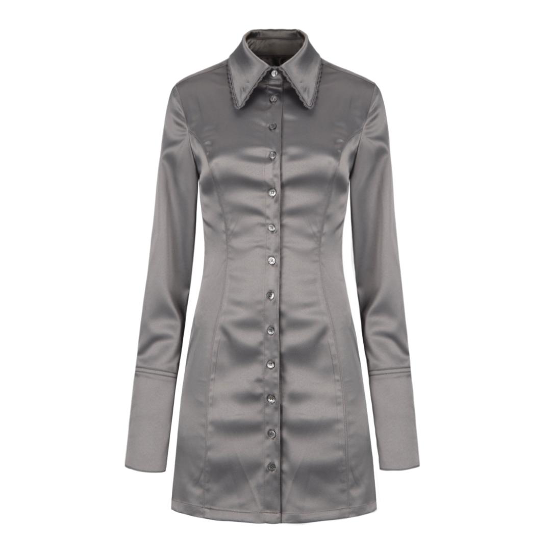Lace Cuffs Shirt Dress (gray)