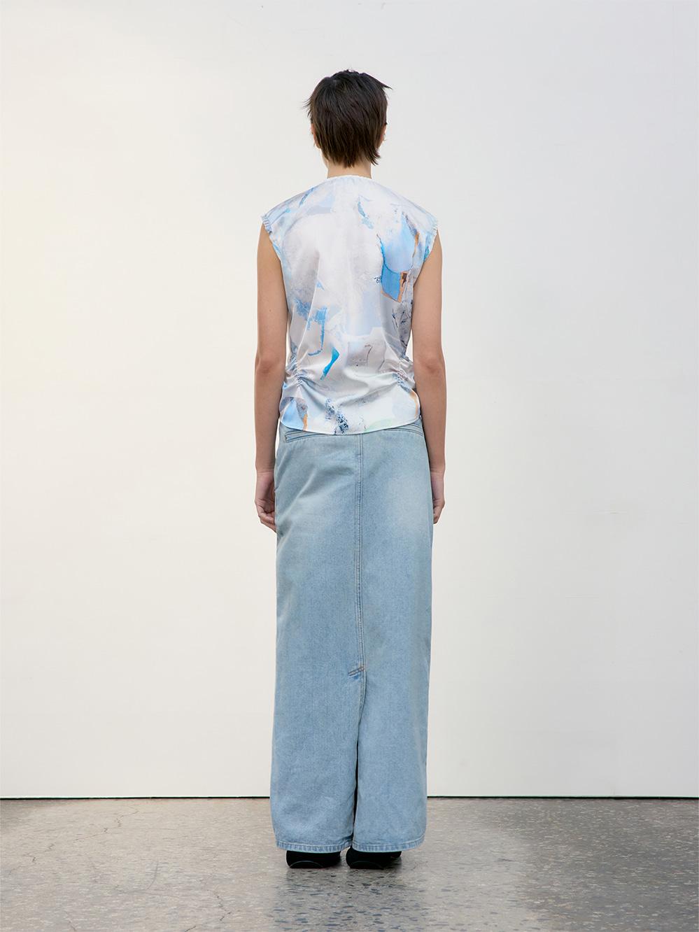 [BORIANA X LOW CLASSIC] WRINKLE SLEEVELESS SHIRT_BLUE