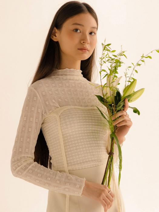 레이스 하프넥 티셔츠 - 아이보리