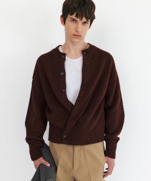 MODIFIED WOOL ROUND CARDIGAN - BRICK RED