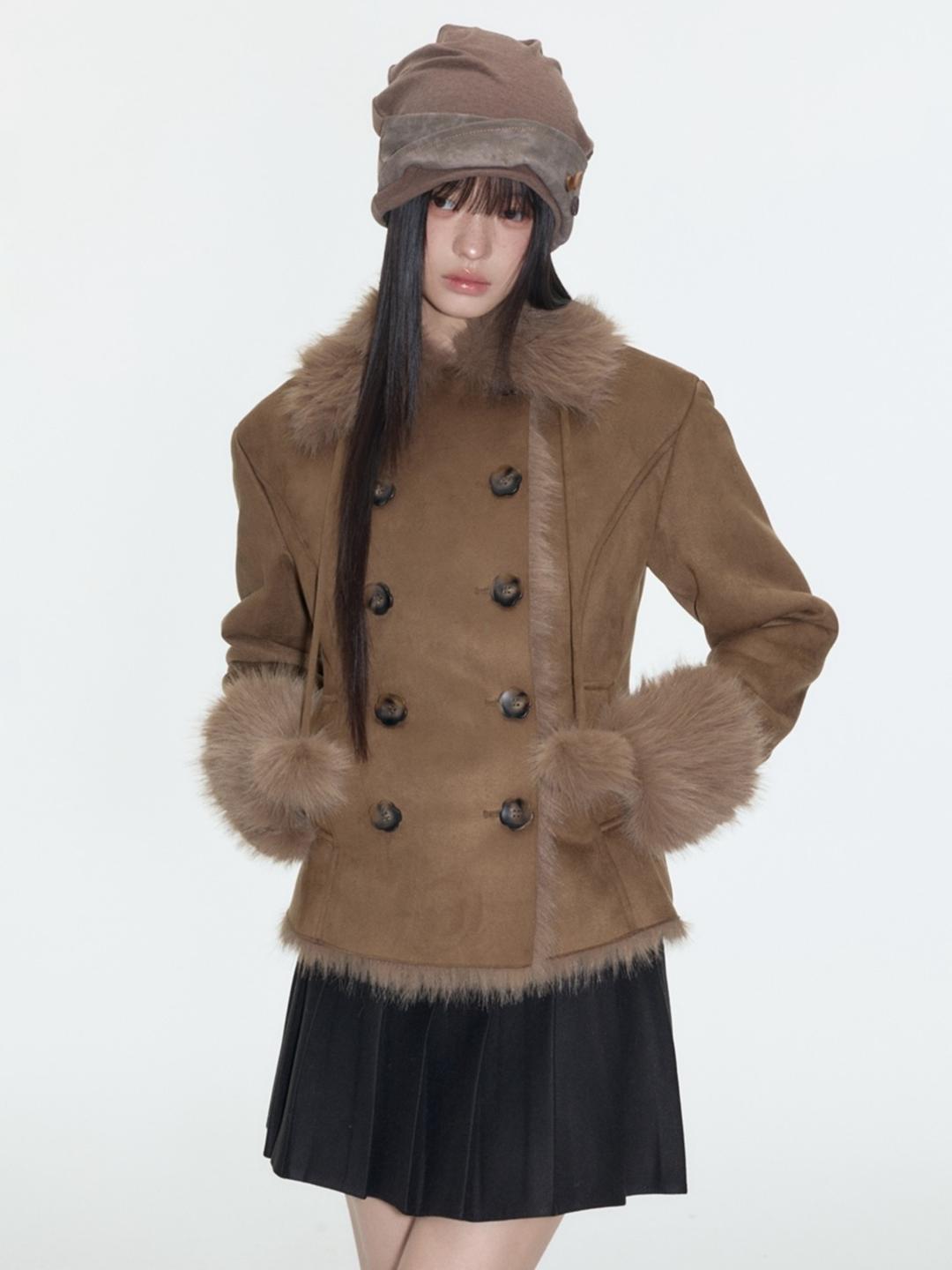 Onthereverse Melard Fur Splicing Suede Jacket