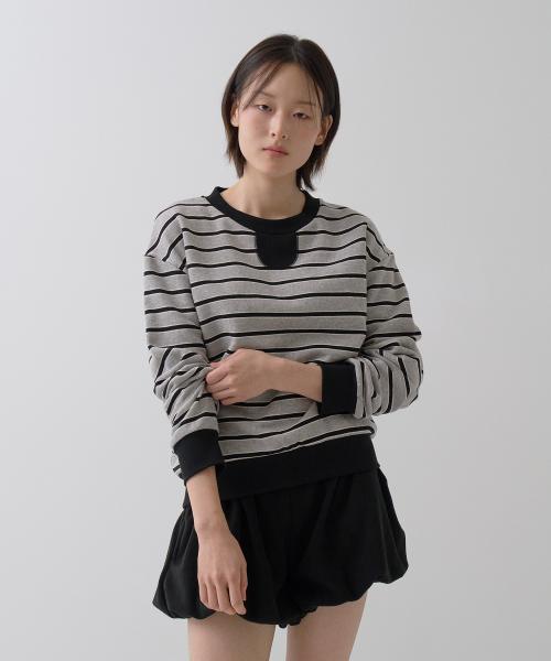 스트라이프 기모 스웻 셔츠 그레이