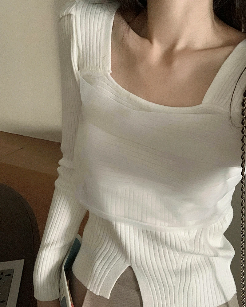 [스퀘어넥/기념일룩🌠] 로라 쉬폰 골지 니트