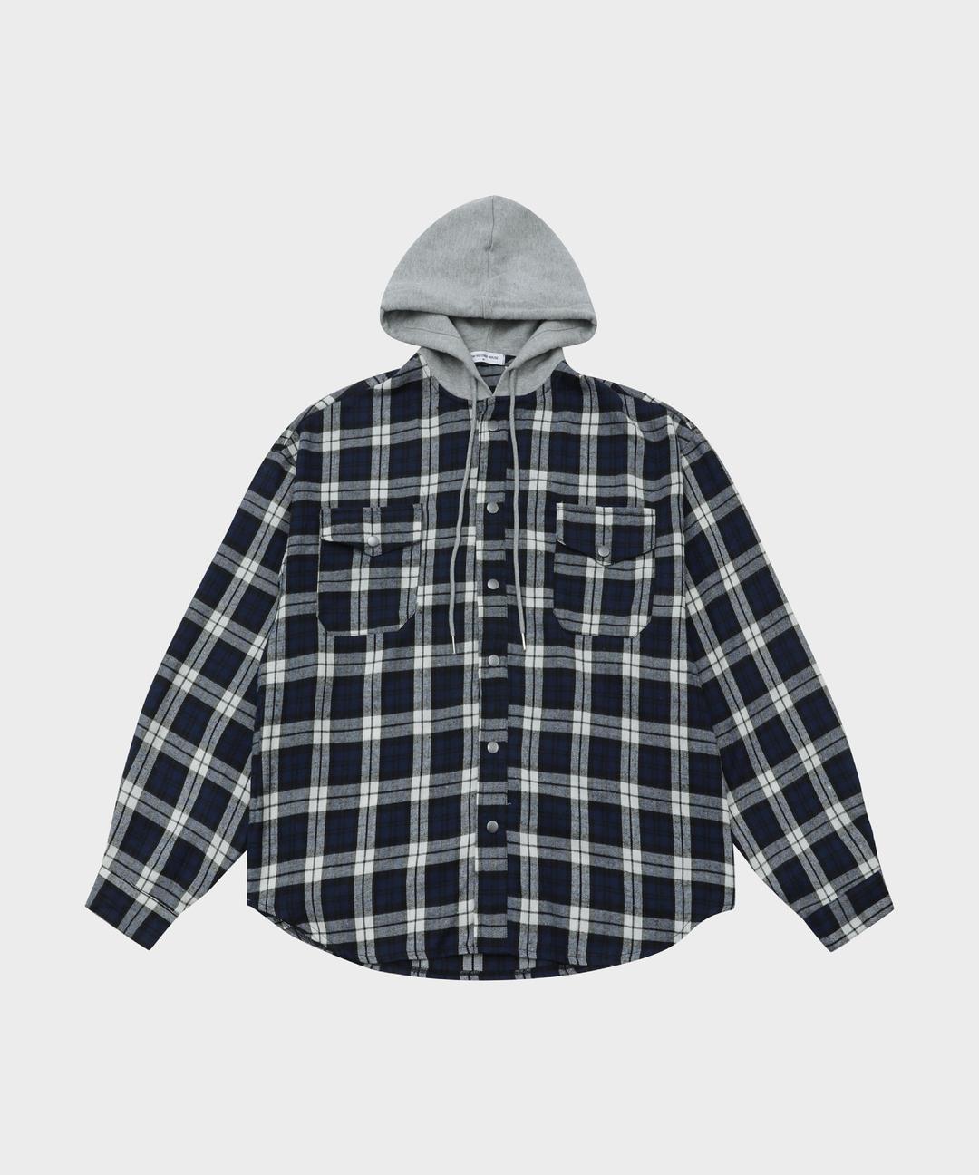 슬로우레코드하우스 후드 체크 셔츠_블루