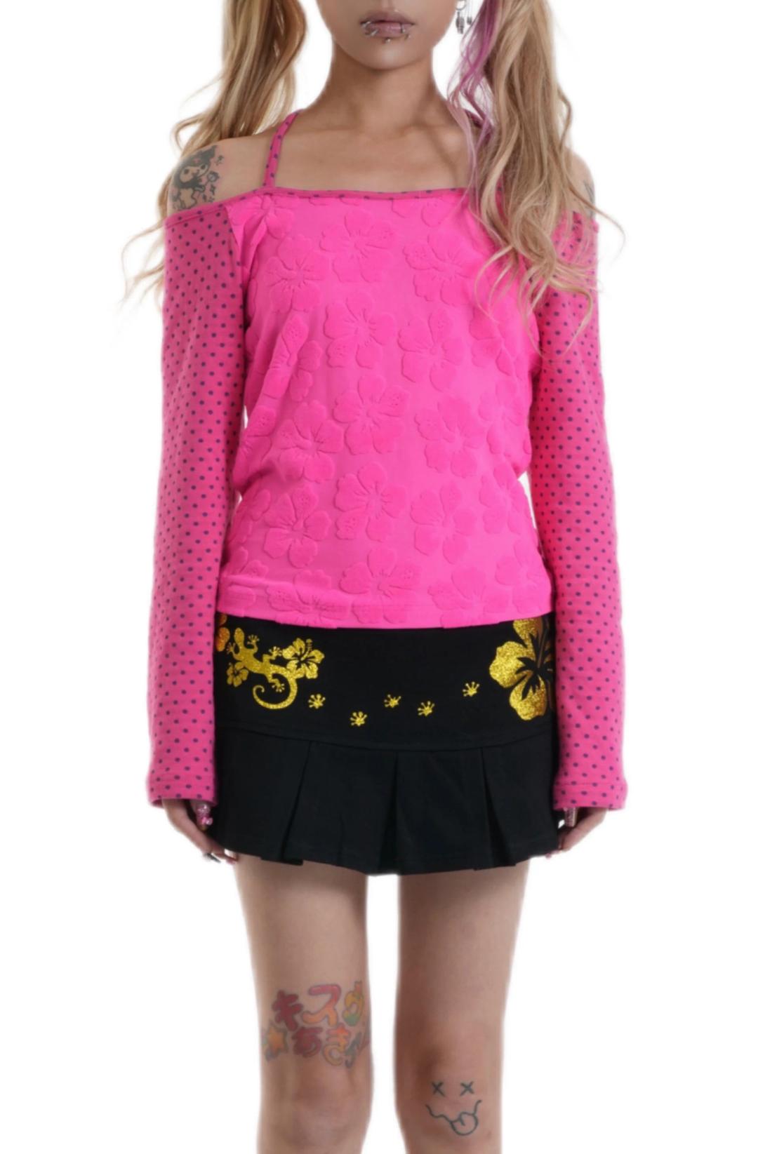 POKLA DOT HIBISCUS LONG-SLEEVE T-SHIRT （ROSE)