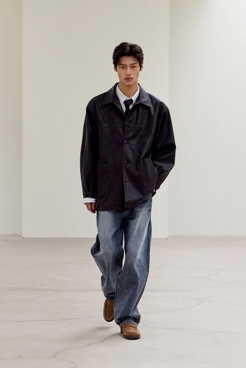 VTG 레더 카 코트_Black