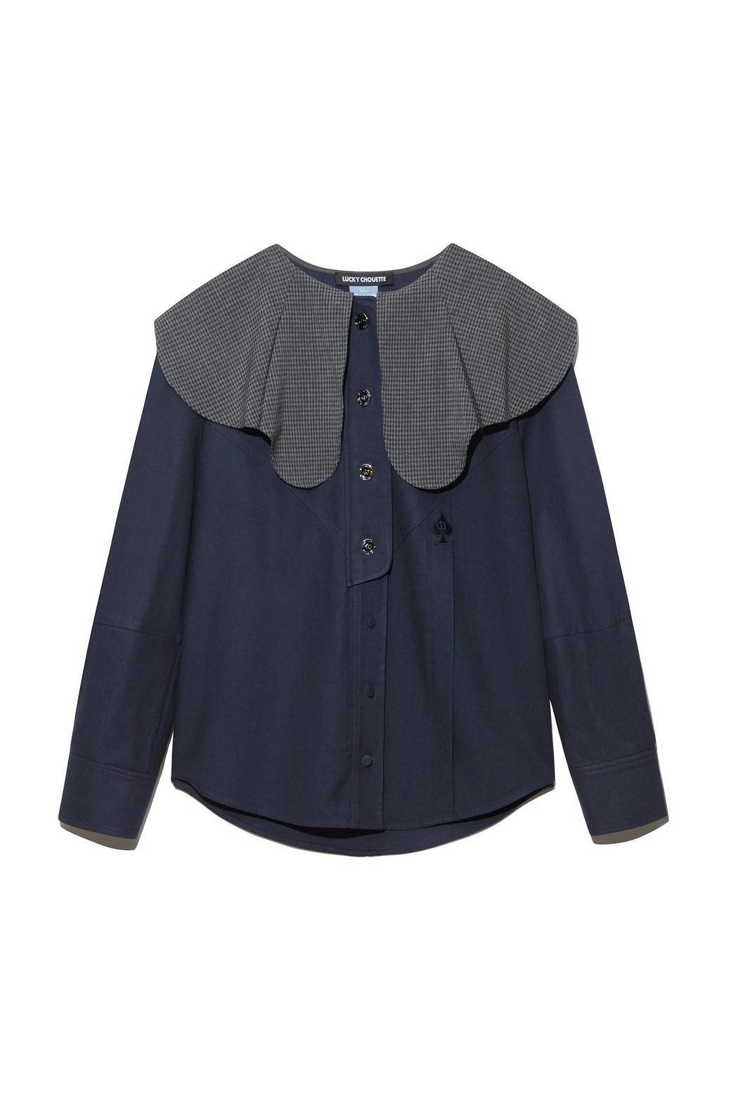 [Alice] Check Collar Denimlike Blouse
