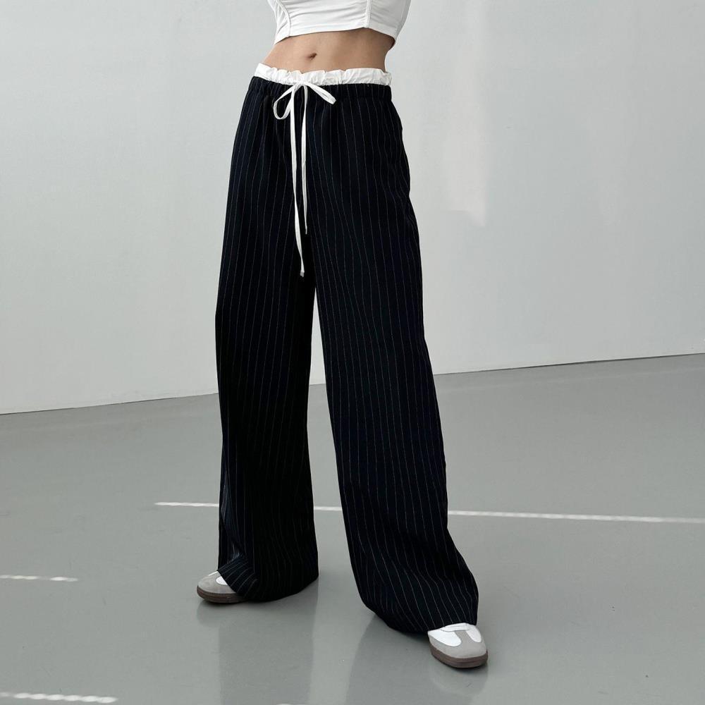 여자 스트라이프 배색 밴딩 와이드핏 봄팬츠 슬랙스