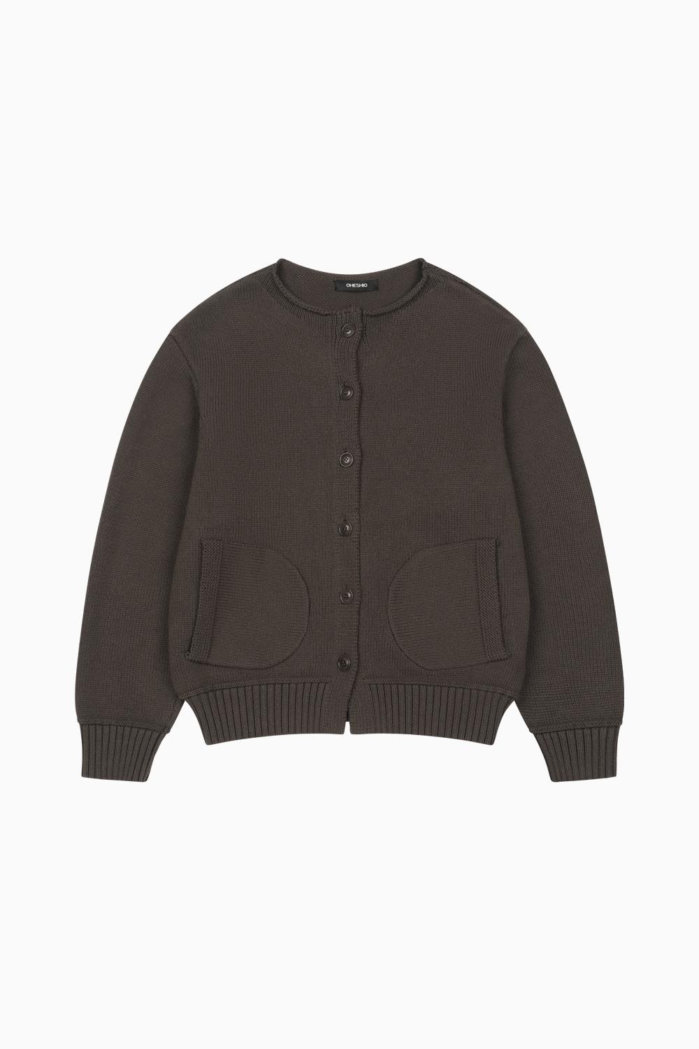 MOCK NECK BUTTON CARDIGAN, BROWN