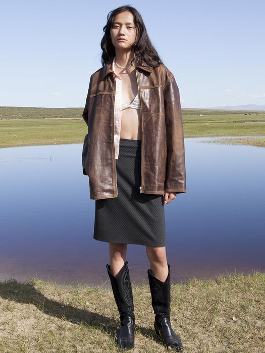 [리퍼브]Marsa Distressed Leather Jacket