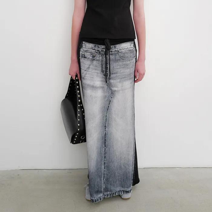 FRONT JEAN EFFECT JERSEY SKIRT (BLACK)