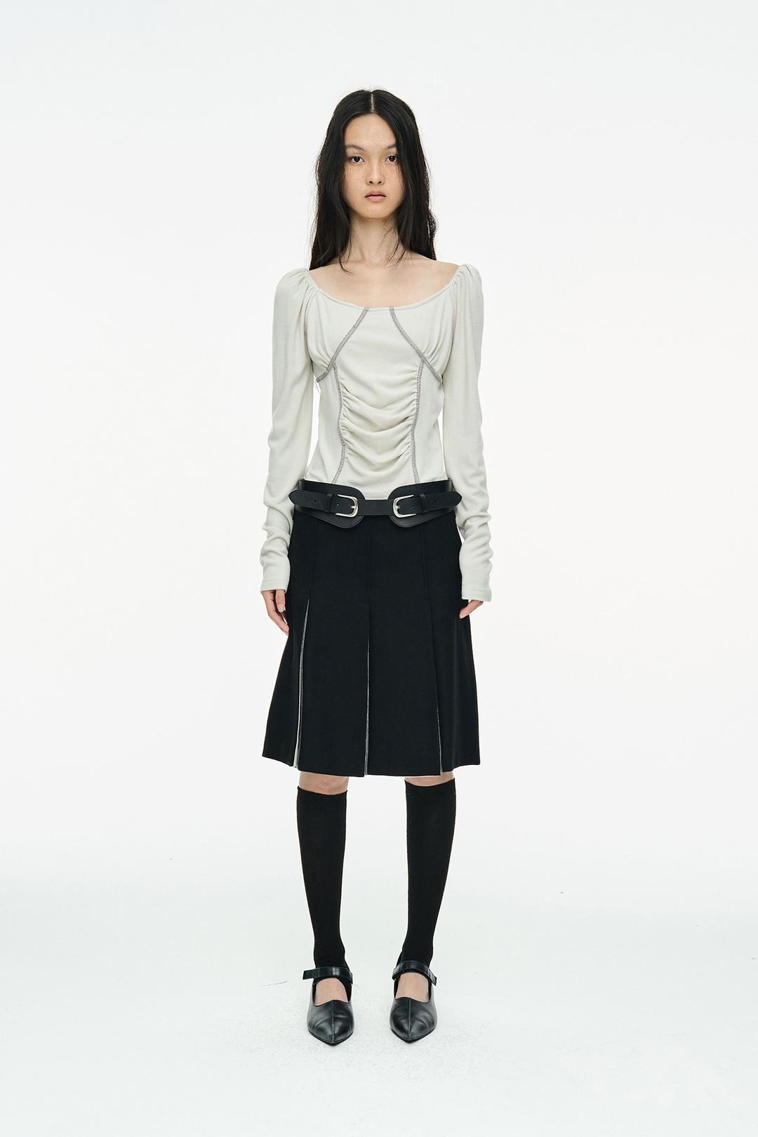 Pleated Midi Skirt / Black