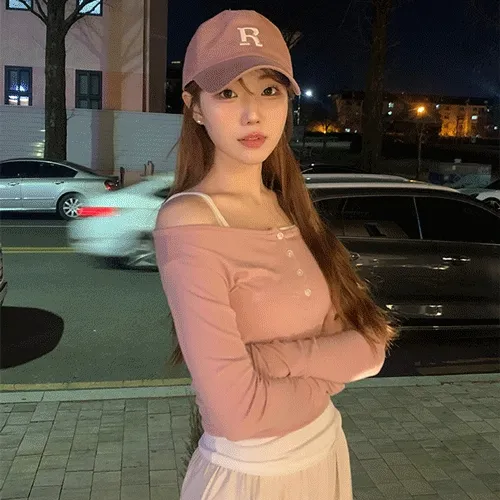 버튼 나시 오프숄더 set