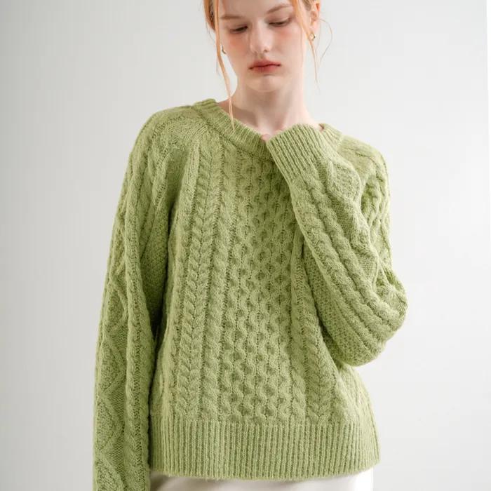 Cable Wool Round Knit (Yellow_green)