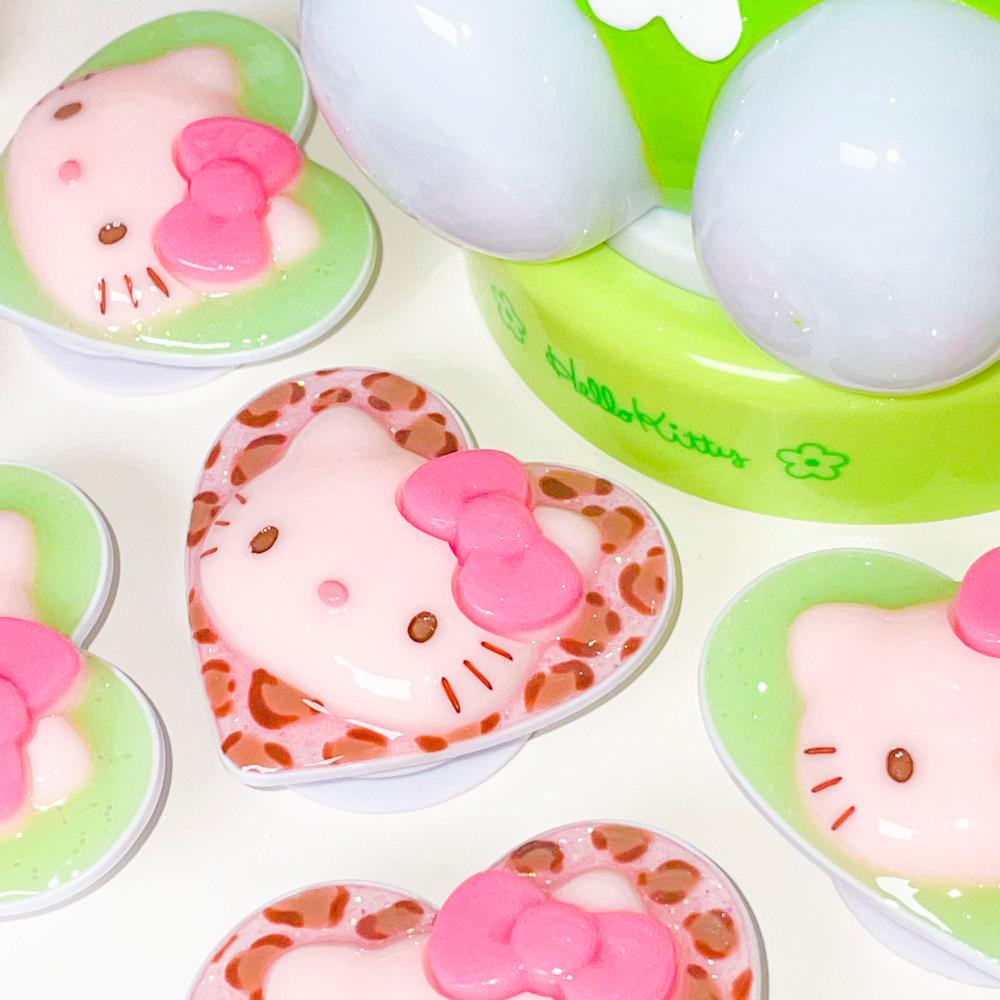 (수디어리) 연두 키티, 분홍 핑크 호피 키티 레진 그립톡