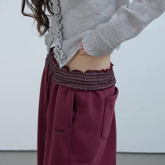 Folded Waist Sweat Pants Burgundy