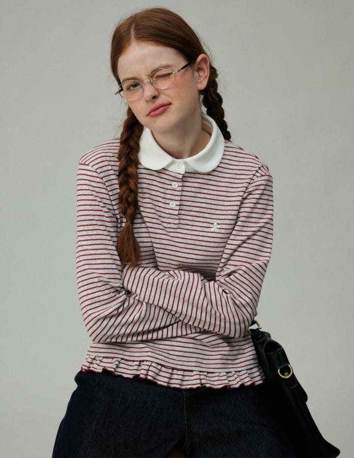 ODDMAKER 프릴 엣지 폴로 카라 긴팔 티셔츠 (3color)