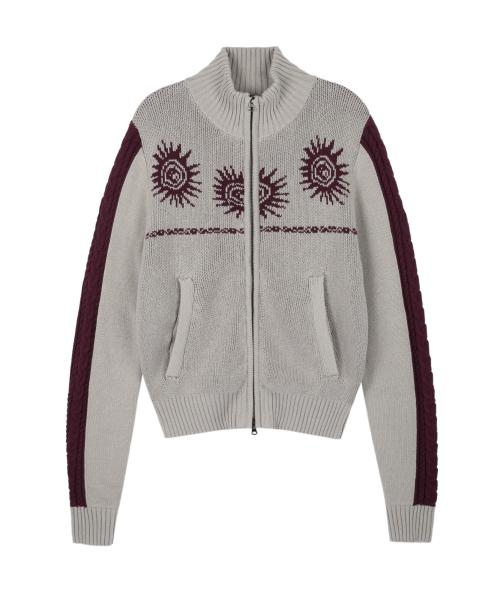 Sun Jacquard Zip-Up Sweater (Light Gray)