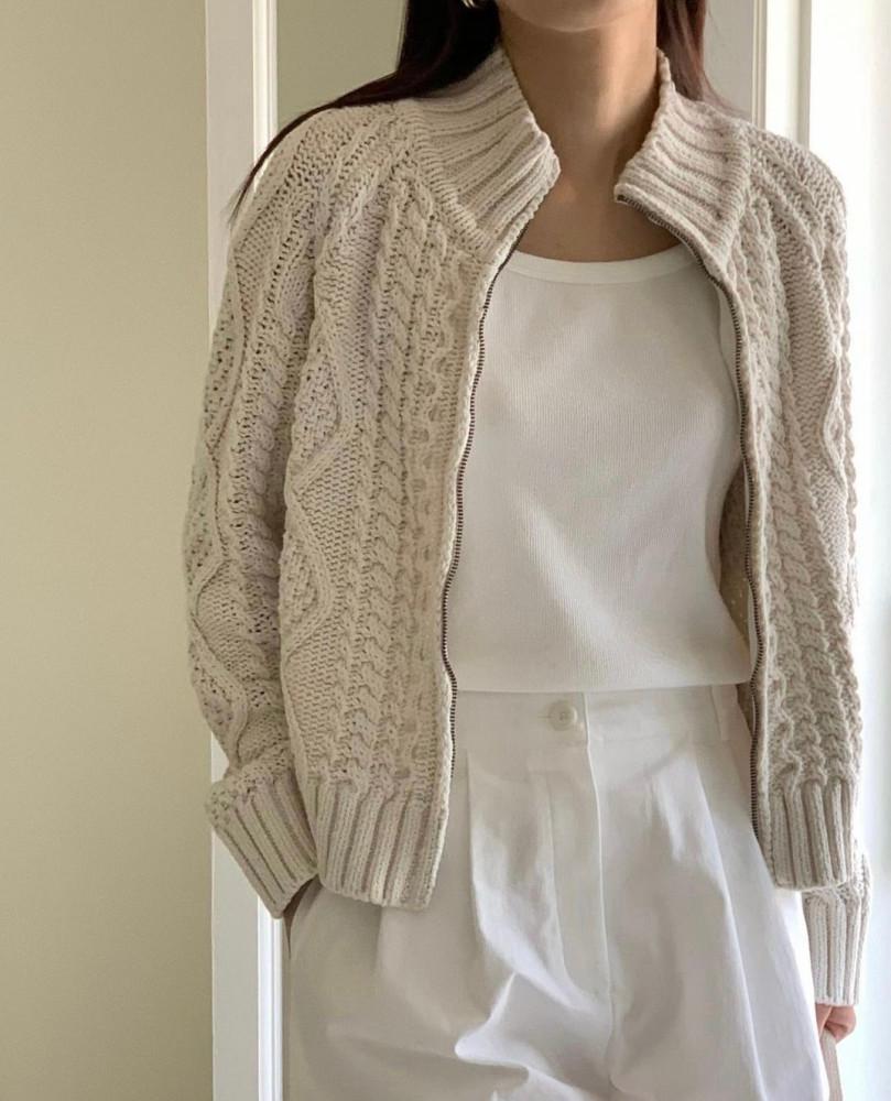 아이 당일 / BR 브런치 케이블 집업 니트 코튼 긴팔 꽈배기 nt (3col)