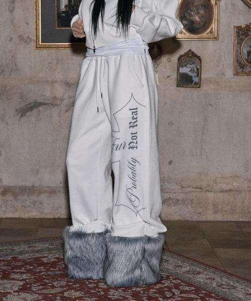 White gray fur pants