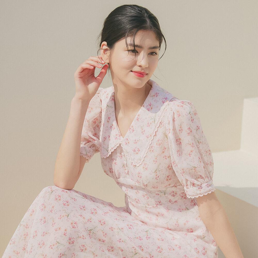 CHIFFON LACE COLLAR MAXI ONEPIECE_PINK