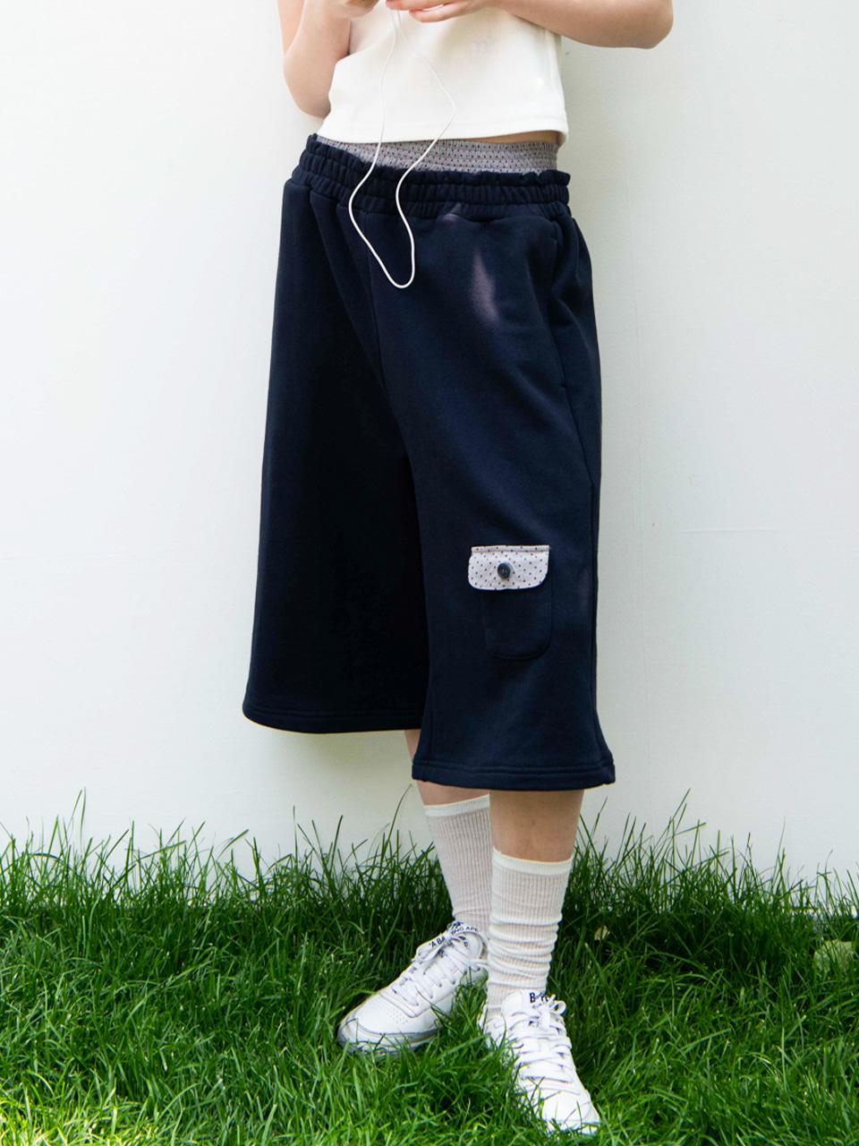 Pajama Layerd Sweat Bermuda Pants, Navy