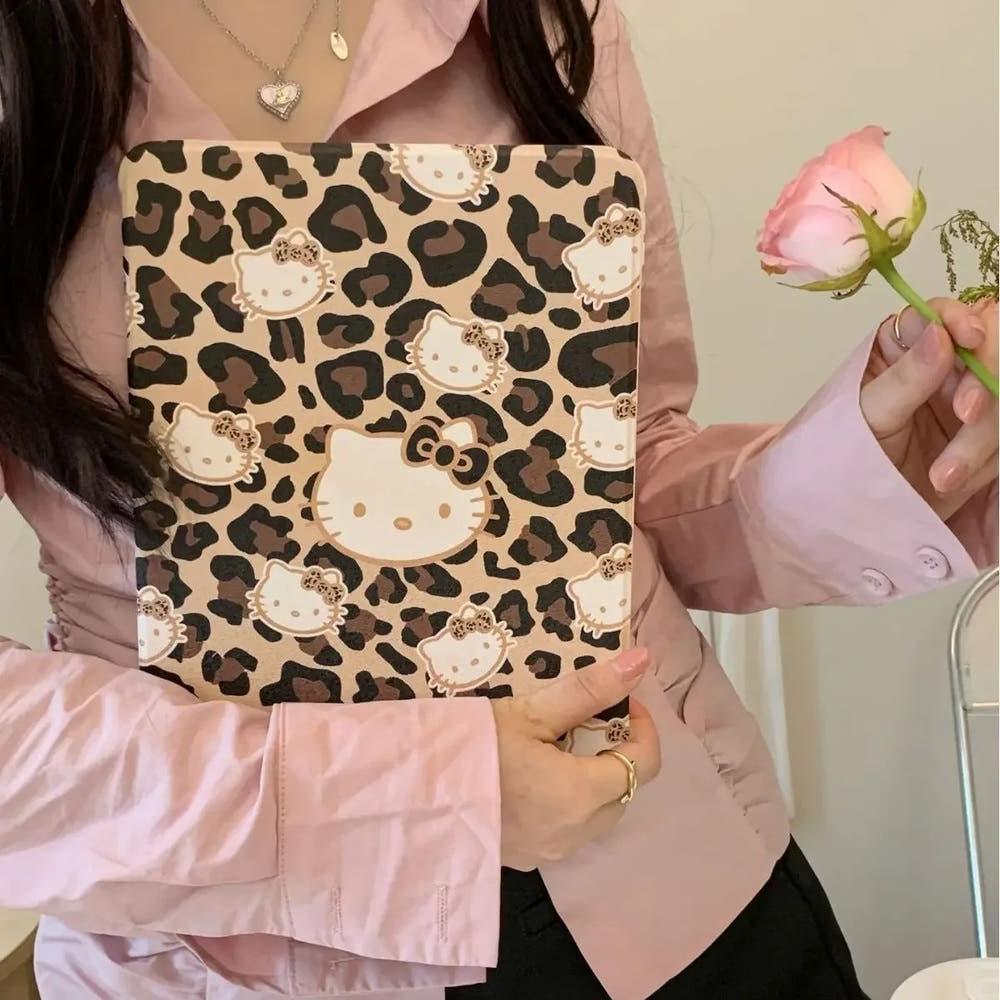 산리오 헬로키티 레오파드 y2k 스타일 호피 무늬 아이패드 케이스 펜꽂이 커버 포함