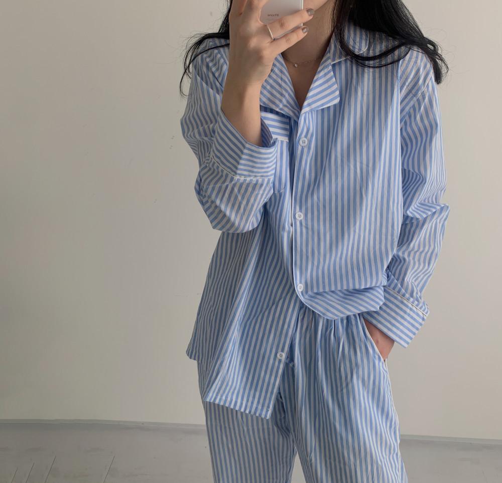 11차입고 스트라이프파자마 오버핏파자마 셔츠형잠옷 이쁜 홈웨어 파자마