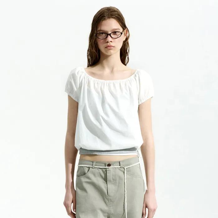 SHIRRING VOLUME TOP_OFF WHITE_LC252BL02OW