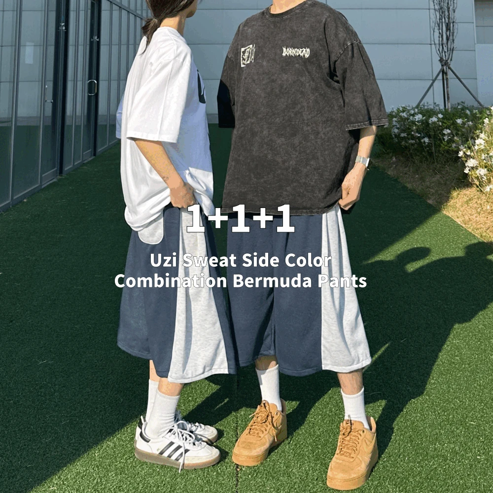 [1+1+1할인/핏보장] 우지 스웻 사이드 배색 버뮤다 팬츠