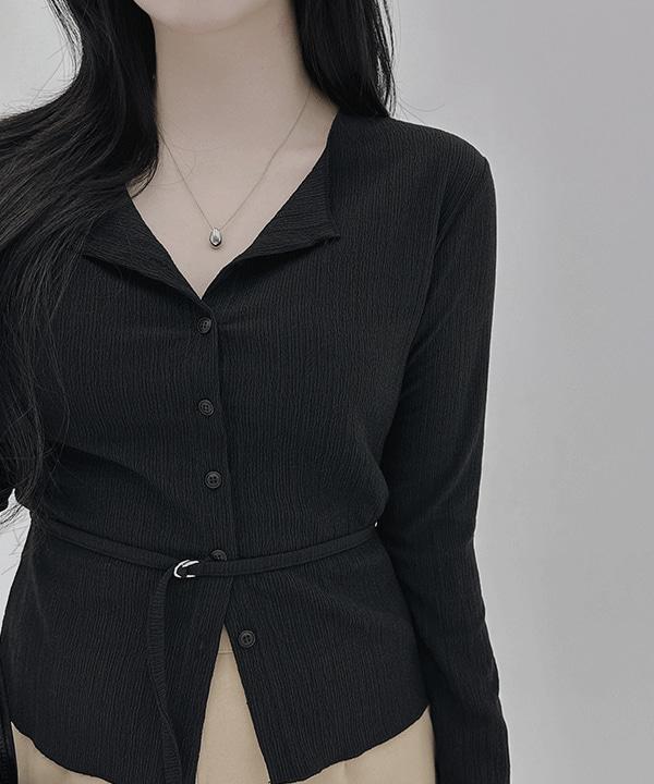 #13733 [벨트SET] 플리츠 벨트 긴팔 블라우스 가디건 : 3color