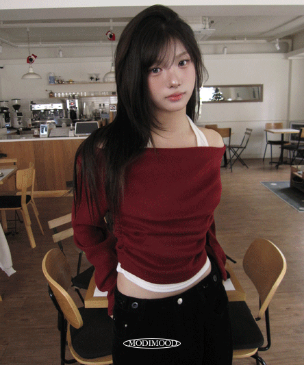 [레이어드] 홀릭 홀터 기모 셔링 오프숄더 니트 - 3color