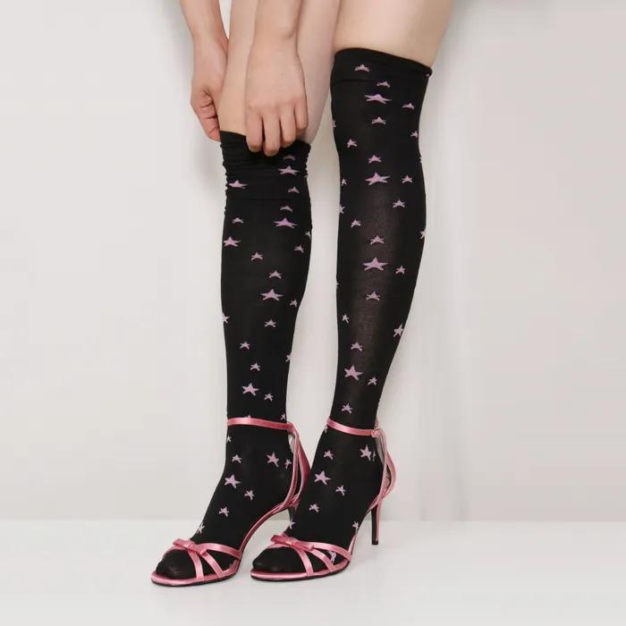 cosmic star over knee socks (black & pink)