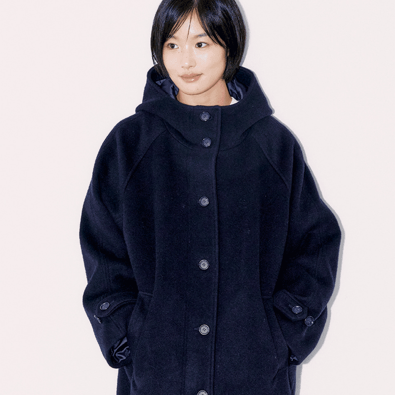 [OAFISH] Rich Wool Half Coat, Navy