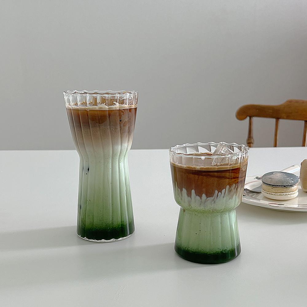 홈카페 플리츠 주름 내열글라스 카페 유리컵 350ml 470ml
