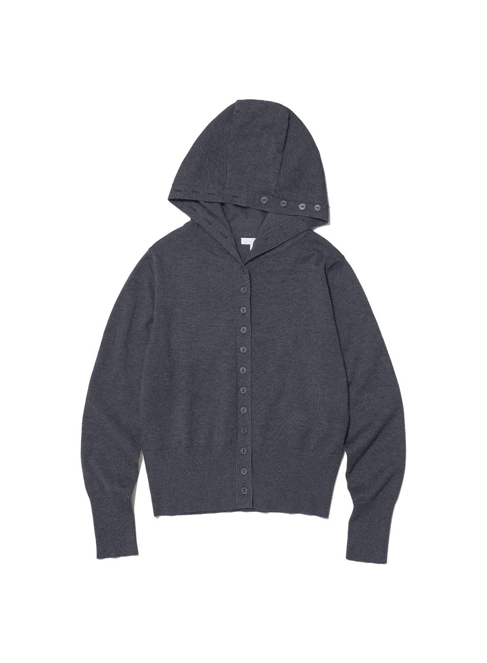 [WOMEN] PWC HOODED BUTTON UP CARDIGAN_CHARCOAL MELANGE