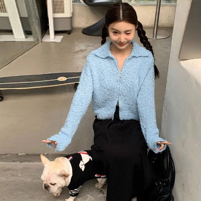 부클 카라 투웨이 집업 가디건