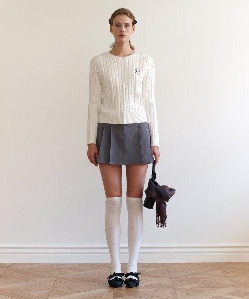 SLIT PLEATS MINI SKIRT GRAY
